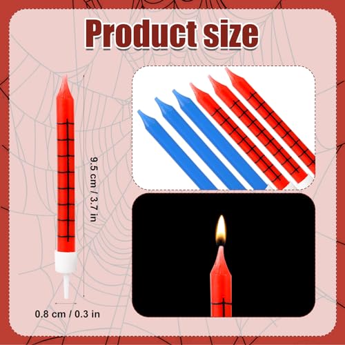 Spider Web Birthday Candles Set - 12 Red & Blue Cake Toppers for Halloween & Parties
