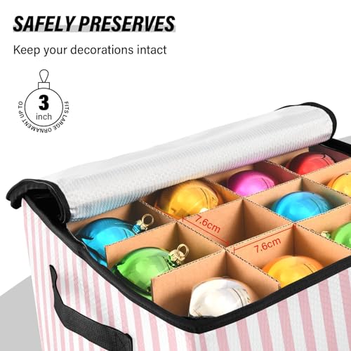 Large Christmas Ornament Storage Box with Zipper & Dividers - 64 Capacity, 13x13 Inch