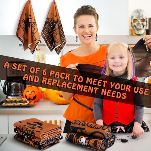 Halloween Hand Towels Set - Eye Catching Witch Ghost Pumpkin Design, 6 Pack