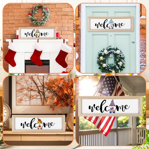 Interchangeable Wooden Seasonal Welcome Sign with Gnome Magnet Icons - Holiday & All Seasons Decor