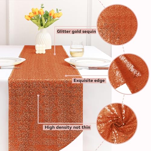 Orange Sequin Table Runner 12x72 Inches - Pack of 10 for Parties & Weddings - Glitter Holiday Decor