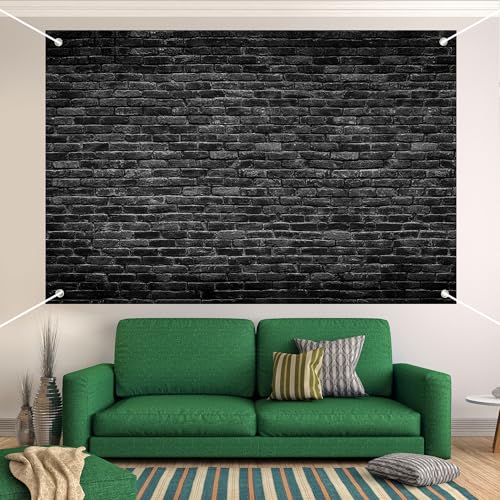 Black Brick Wall Backdrop Banner - Gothic Vintage Photo Studio Background 98x65 Inch