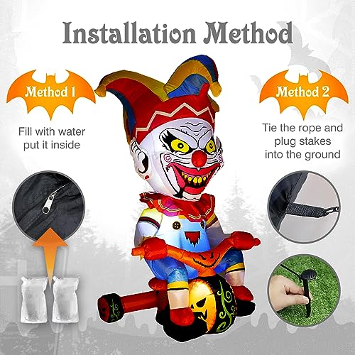 Halloween Inflatable Clown Bicycle Decor - 5 Ft Outdoor Yard with LED Light, Stormproof, for Dia de Los Muertos & Party Festivities