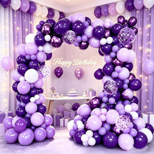 Halloween Balloon Garland Kit with Spooky Purple White Balloons & Web Decor