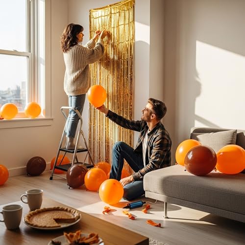 Thanksgiving Fall Balloon Set with Gold Fringe Curtain - 17 Pcs Autumn Decor