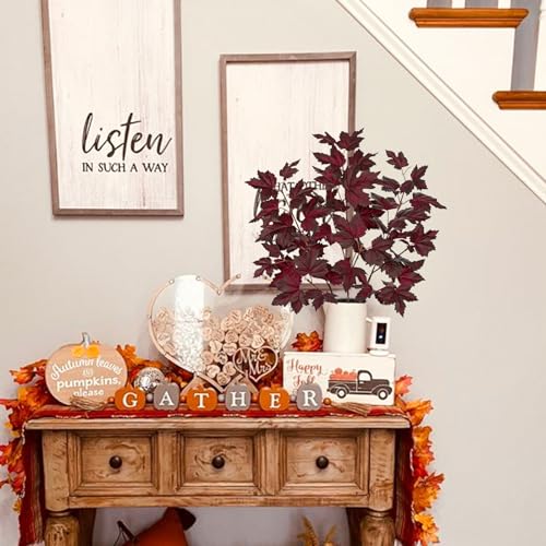 Burgundy Fall Maple Leaf Stems 3-Pack Artificial Autumn Leaves for Home Decor