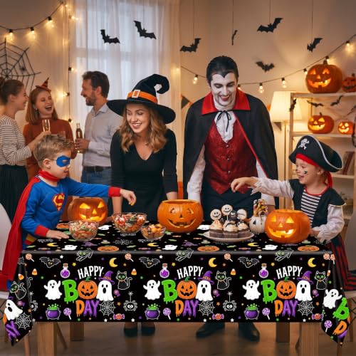 Halloween Tablecloth Set - Cute Ghost Pumpkin Black Cat - 54x108 Inch - 3 Pack