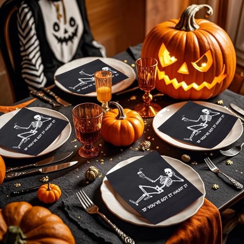 Halloween Skeleton Cocktail Napkins - 50 Pack 3-Ply Disposable Party Tableware