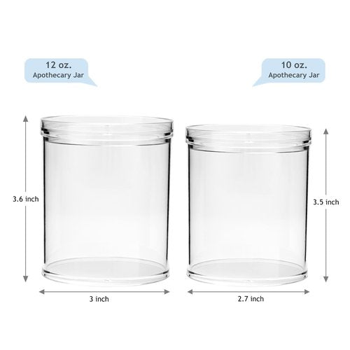 SheeChung 6-Pack Clear Stackable Qtip Holder Dispenser - Mixed (10oz & 12oz) Apothecary Jars with Storage Lids - Whole Home Bathroom Organization Set for Cotton Swabs, Balls, Pads