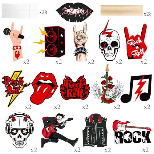 28pcs Rock and Roll Party Centerpieces Set - Music, Skull, Guitars, Halloween Decor