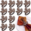 12 Pcs Wooden Fall Napkin Rings with Maple Leaf Design - Thanksgiving Table Decor