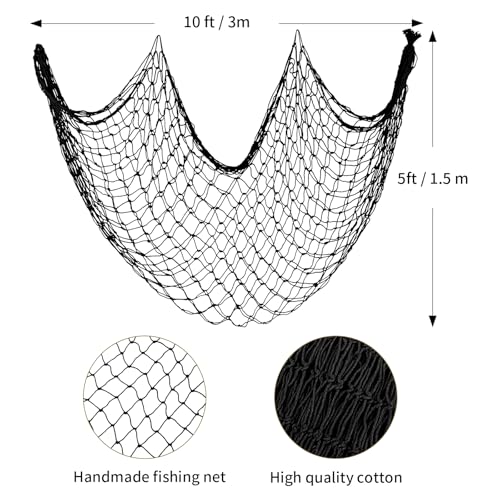 Black Cotton Fish Net Decor 5x10 ft - 3 Pack Handmade Nautical Wall Art