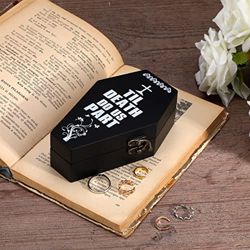 Halloween Wooden Coffin Ring Box Black Gothic Wedding Decor - Bearer Gift