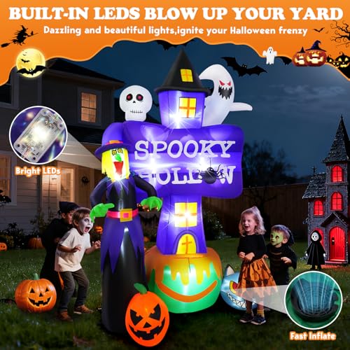 Purple 8FT Halloween Inflatable Witch with LED Lights Outdoor Decoration