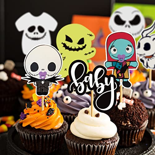 Halloween Cupcake Toppers Set - 28 Spooky Ghost & Skull Decorations for Cakes