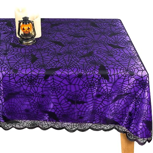 OurWarm 2-Piece Halloween Tablecloth Set - 60 x 84 Inches, Black & Purple