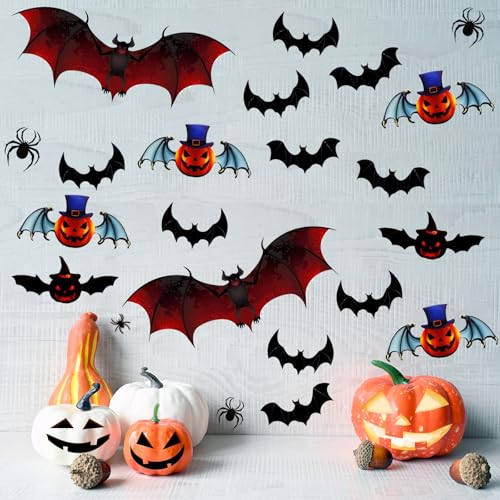 Halloween Bat and Spider Wall Decor Set - 72pcs Indoor Party Decorations