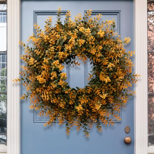 26 Inch Fall Wreath for Front Door Outdoor Boxwood Wreath - Orange