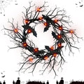 Halloween Black Branch Wreath with Bats - Handmade Seasonal Wall Decor