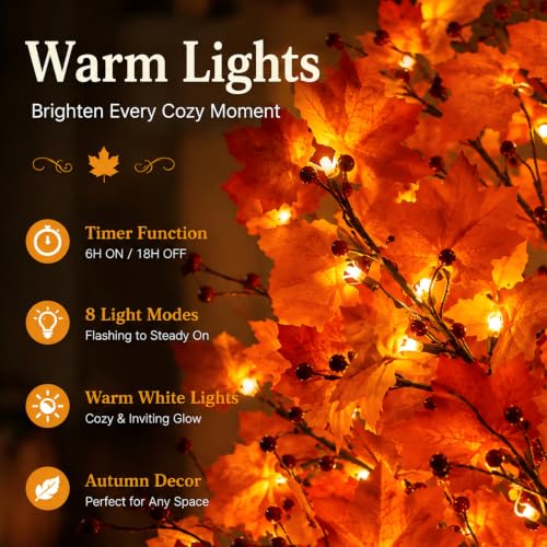 VirtuGro 2 Pack 5FT Lighted Maple Trees with 220LEDs, Remote & Timer - Fall Decor
