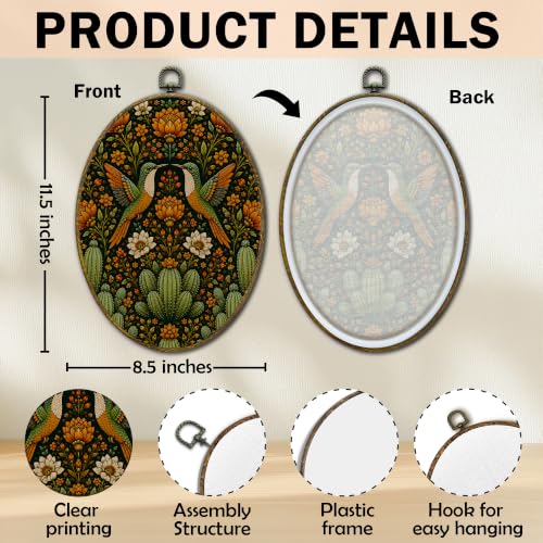 Mexican Hummingbird Flowers Oval Wall Art Decor - Cactus Variation