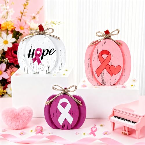 Breast Cancer Awareness Pink Pumpkin Table Centerpieces - Pack of 3