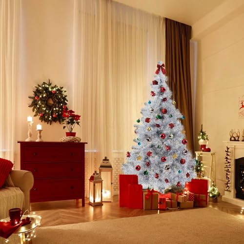 Silver Artificial Christmas Tree 6ft Tinsel Holiday Tree with 550 Tips - Indoor & Outdoor Decor
