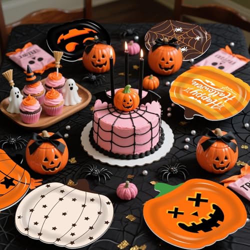 Halloween Pumpkin Paper Plates - 60 Disposable Party Tableware for Halloween Decorations