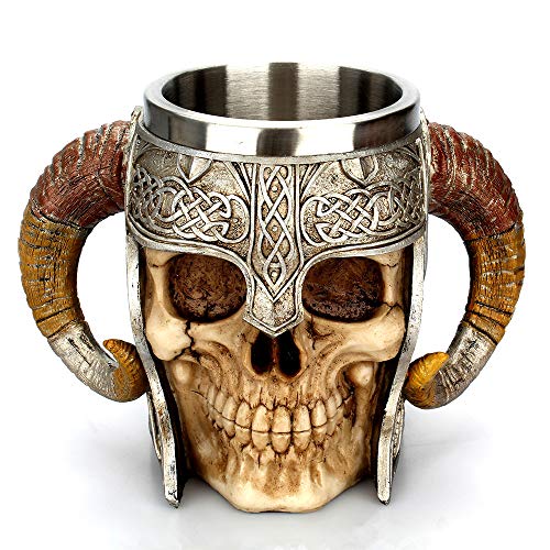 Stainless Steel Skull Mug Viking Drinking Cup Skeleton Resin Beer Stein - Design-12
