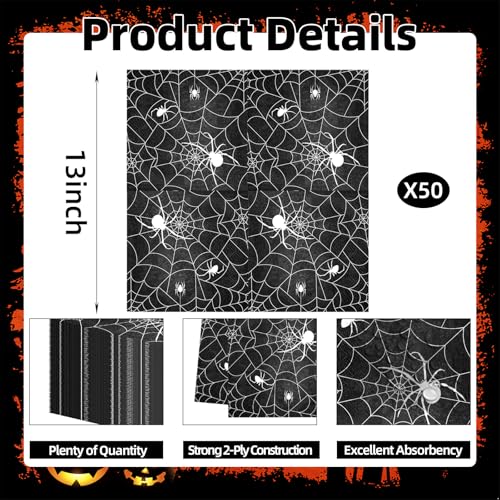 Halloween Spider Web Paper Napkins Pack of 50 - Spooky Party Disposable Tableware