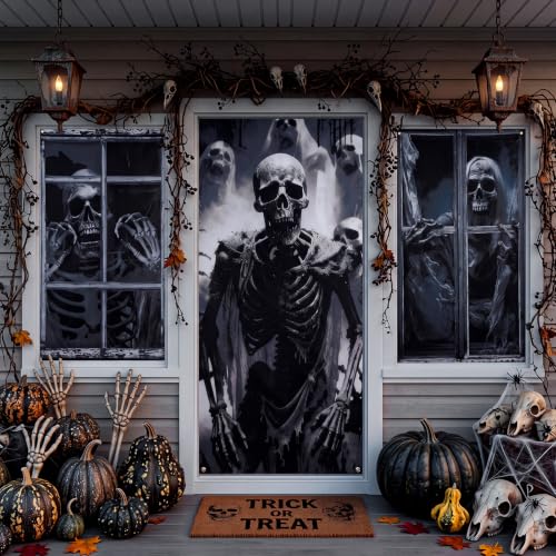 Halloween Skull Window Door Decorations Cover Set - Skull Variation