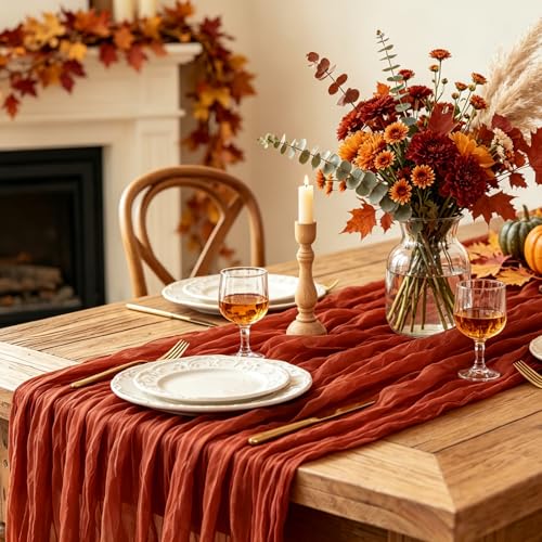 Terracotta Fall Table Runner 10FT for Thanksgiving, Weddings & Home Decor – 6 Pack