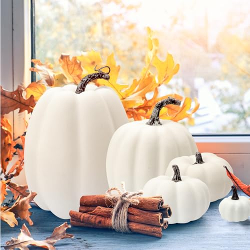 Artificial White Pumpkins Set - Fall Autumn Decor for Halloween Thanksgiving