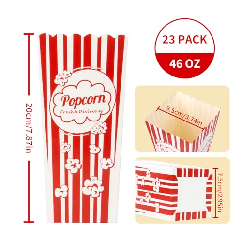 Popcorn Boxes 23 Pack - 46oz Disposable Square Buckets for Movie Night & Parties