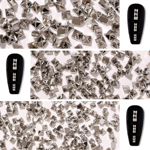 Gold Punk Pyramid Nail Charms Set - 600 Pieces Silver & Gold Nail Studs with Variation