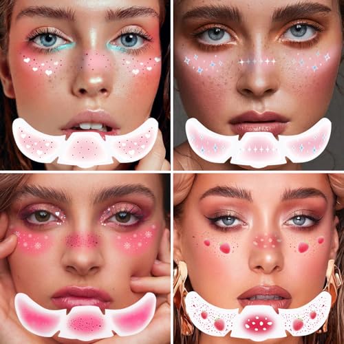 8Pcs Rose-Pink Blush and Glitter Freckles Face Tattoos Set A - Waterproof & Long-Lasting