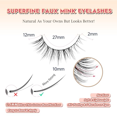 Siligli Airy Cat 2-12mm Wispy Short False Eyelashes 7 Pairs - Natural Look, Thin Band, Reusable, Vegan