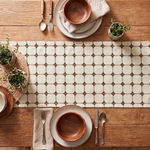 Farmhouse Table Runner 12x72 Inch Beige Brown Rustic Embroidered Kitchen Decor