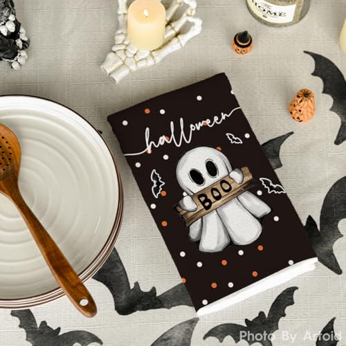 Black Cat Ghost Halloween Kitchen Towels Set of 2 18x26 Inch - Artoid Mode