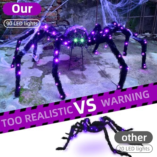 Giant Outdoor Spider Halloween Decoration - 4.2FT Lighted Yard Decor with 90 LED Lights