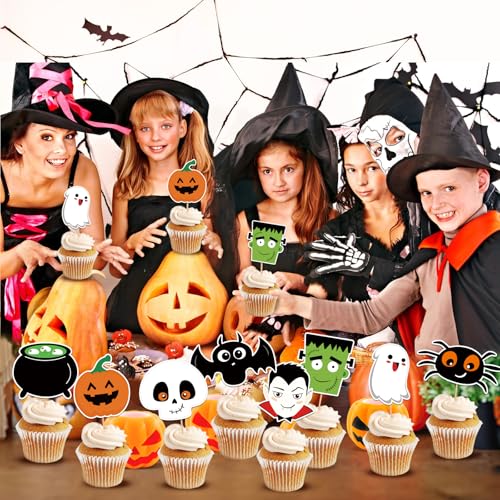 24 Pcs Halloween Cupcake Toppers Party Decorations Cake Decor Kids & Adults