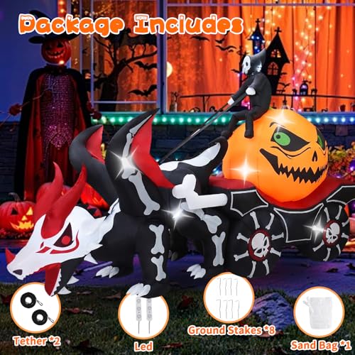 9 FT Halloween Inflatable Pumpkin Carriage with Grim Reaper & LED Lights