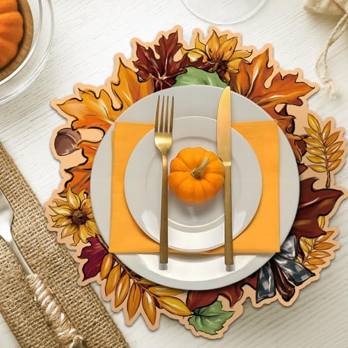 Disposable Fall Maple Leaves Paper Placemat Set - Orange Leaves, 50 Pack, 13x12.6 Inch