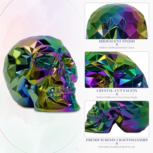 Iridescent Black Skull Decor Statue - Gothic Resin Human Head Model for Halloween & Home Decor