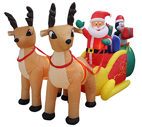 13 Ft Jumbo Lighted Christmas Inflatable Santa Claus and Penguin Scene
