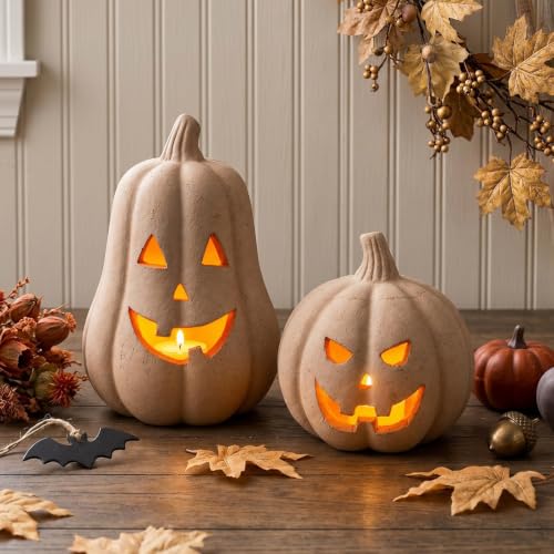 Handmade Terracotta Pumpkin Decorations Set - Halloween & Fall Decor, 2 Pcs