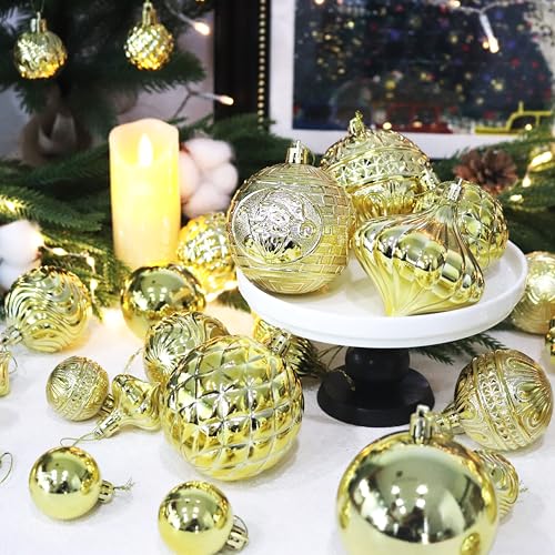 Christmas Ornaments Set with 36PCS Shatterproof Tree Decorations - Gold, 3 Sizes, 7 Styles - Variation: Gold / 36 pcs
