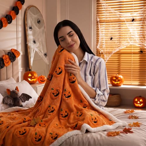 Halloween Pumpkin Throw Blanket 50x60 Inches - Festive Fleece Home Decor - Pumpkin Variation