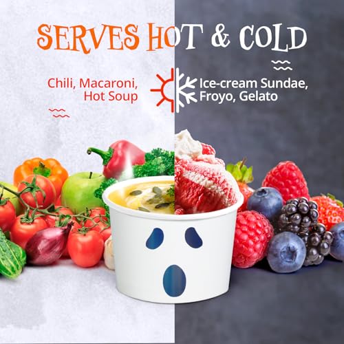 Confettiville Ghost Face Paper Ice Cream Cups 50-Count, 9 Oz Disposable Dessert Bowls for Hot or Cold Food