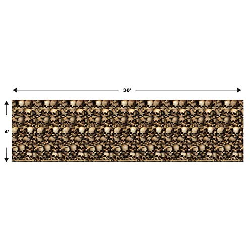 Halloween Catacombs Wall Backdrops - Creepy Skull and Bones Scene Set, 4x30 ft, 3 Pieces